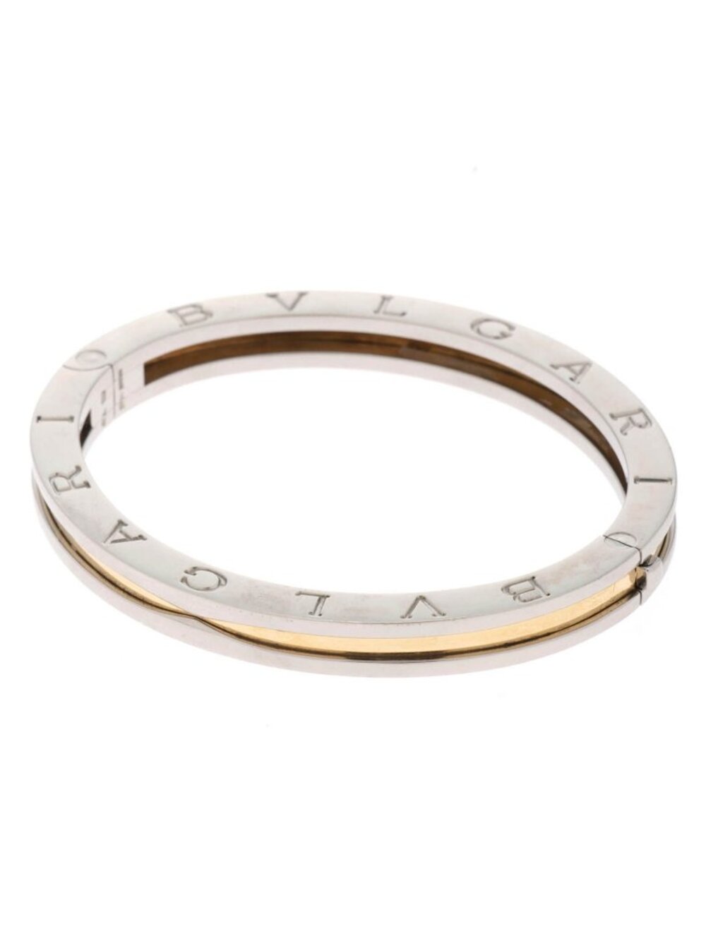 Bvlgari Stainless Steel Yellow Gold Bangle Bracelet